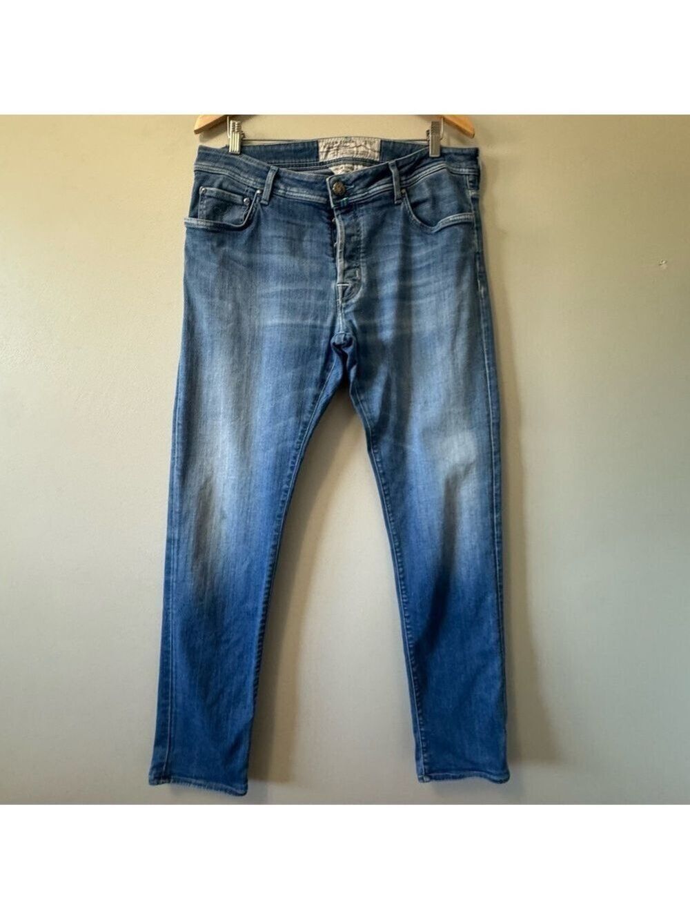 Jacob Cohen Blue Jeans Style 688 Size 35x32 Button-fly Handmade in Italy